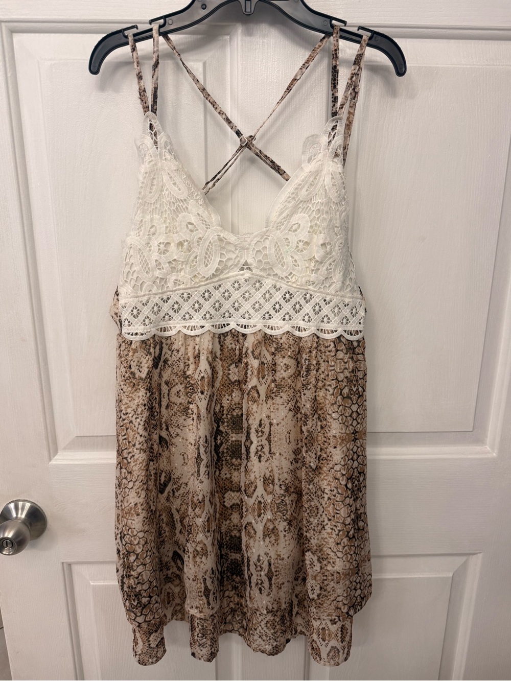 She + Sky White Lace Bodice Snake-Print Chemise